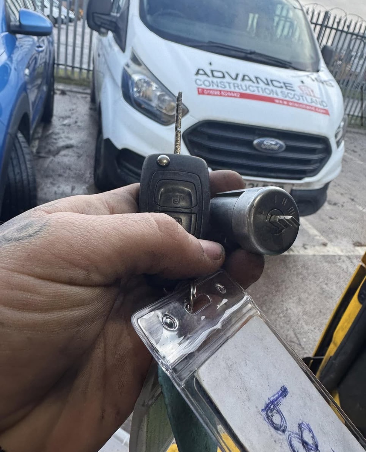 Ford Transit van with ignition barrel and key in hand